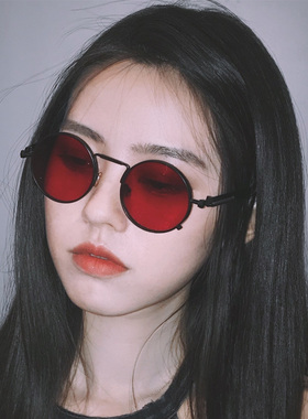 抖音蹦迪眼镜韩版潮牌眼睛复古港风圆形偏光墨镜女网红街拍太阳镜