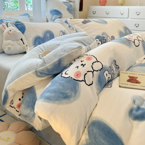 可拆洗冬季加厚牛奶绒被子双面绒被套被芯宿舍单人冬被棉被褥全套 - 图0