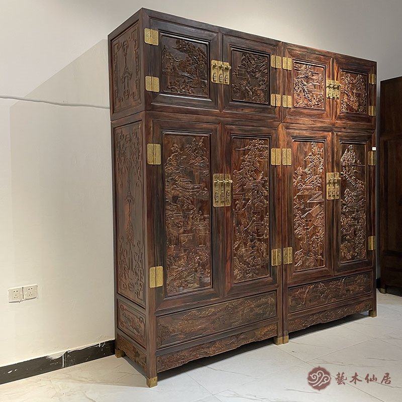 红木家具大红酸枝山水画顶箱柜红木衣柜交趾黄檀卧室储藏柜大衣柜,淘宝优惠券,粉丝福利购,淘宝优惠卷