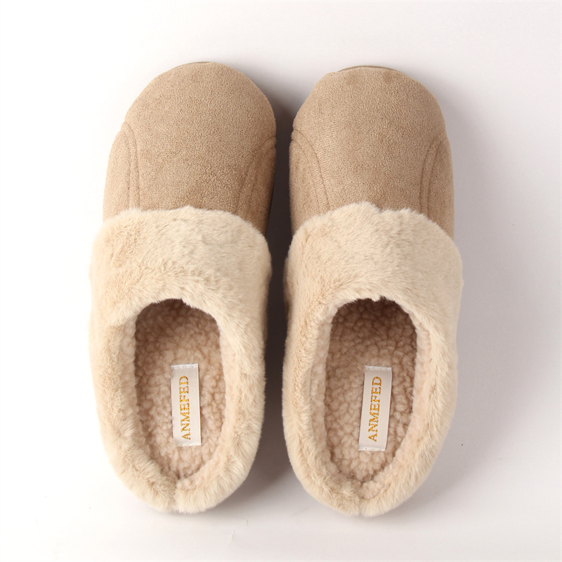 出口新品女士兔毛大码秋冬防滑加厚底绣花麂皮绒毛毛拖居家用棉拖 - 图0