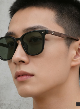 韩版时尚高级黑色方形木纹太阳镜