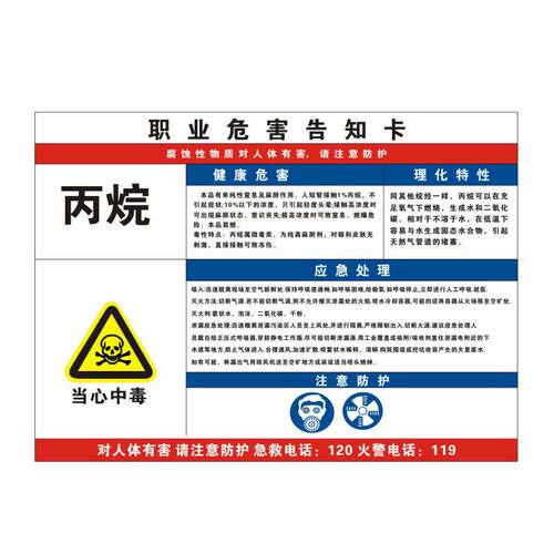 丙烷职业病危害告知牌卡卫生当心中毒消防安全周知危险废物化学品工厂车间标识提示贴纸警示标志定制GZD22 - 图0