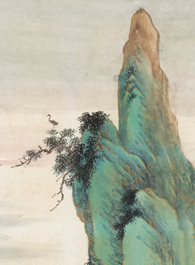 祁昆金碧青绿山水轴微喷宣纸画心