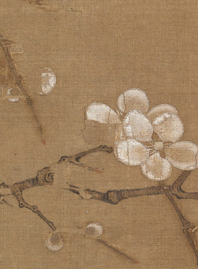 宋徽宗赵佶梅花绣眼图方形花鸟画