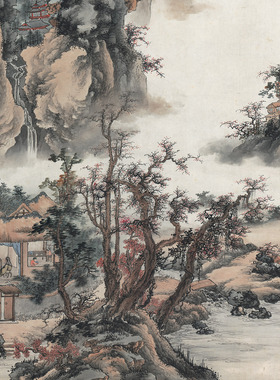 祁昆层叠秋山图山水画微喷宣纸