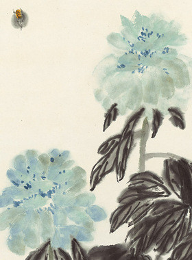 齐白石国画牡丹蜜蜂图未装裱宣纸画芯未装裱字画客厅书房花鸟挂画