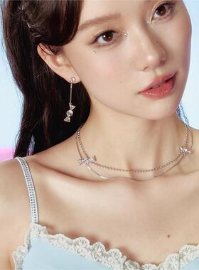 流苏耳坠925银针双层玻璃项链