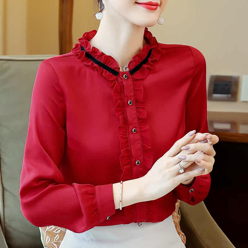 女士洋气百搭小衫气质宽松雪纺衫 爱衣买衣衬衫