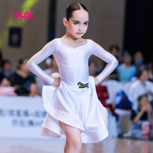 venny薇妮2026新款拉丁舞服女夏进口莱卡专业儿童分体比赛规定服 - 图0