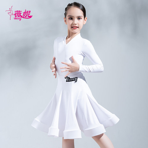 venny薇妮拉丁舞规定比赛服女童分体黑池标准赛服少儿v领新款舞裙 - 图2