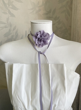 温柔超仙紫色花朵系带项链choker颈链氛围感项圈腰链拍照旅游宴会