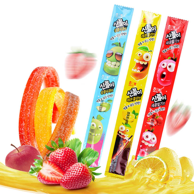 韩国进口零食品 海太长条软糖长舌头像皮糖果柠檬可乐味24g