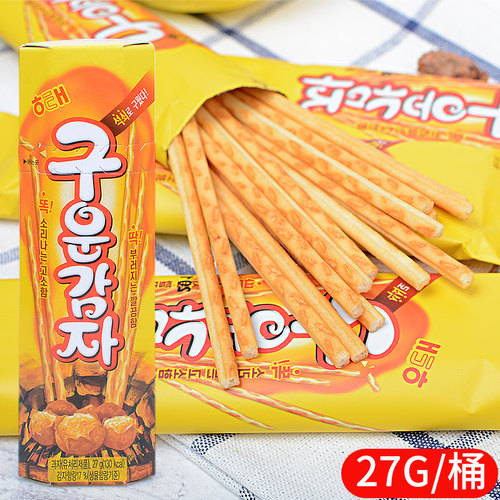 韩国进口休闲零食品 海太碳烤薯条烤薯棒小盒红薯地瓜条土豆棒27g - 图0
