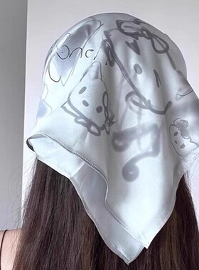 外搭美式包头巾HelloKitty灰色系丝巾小法式涂鸦新款