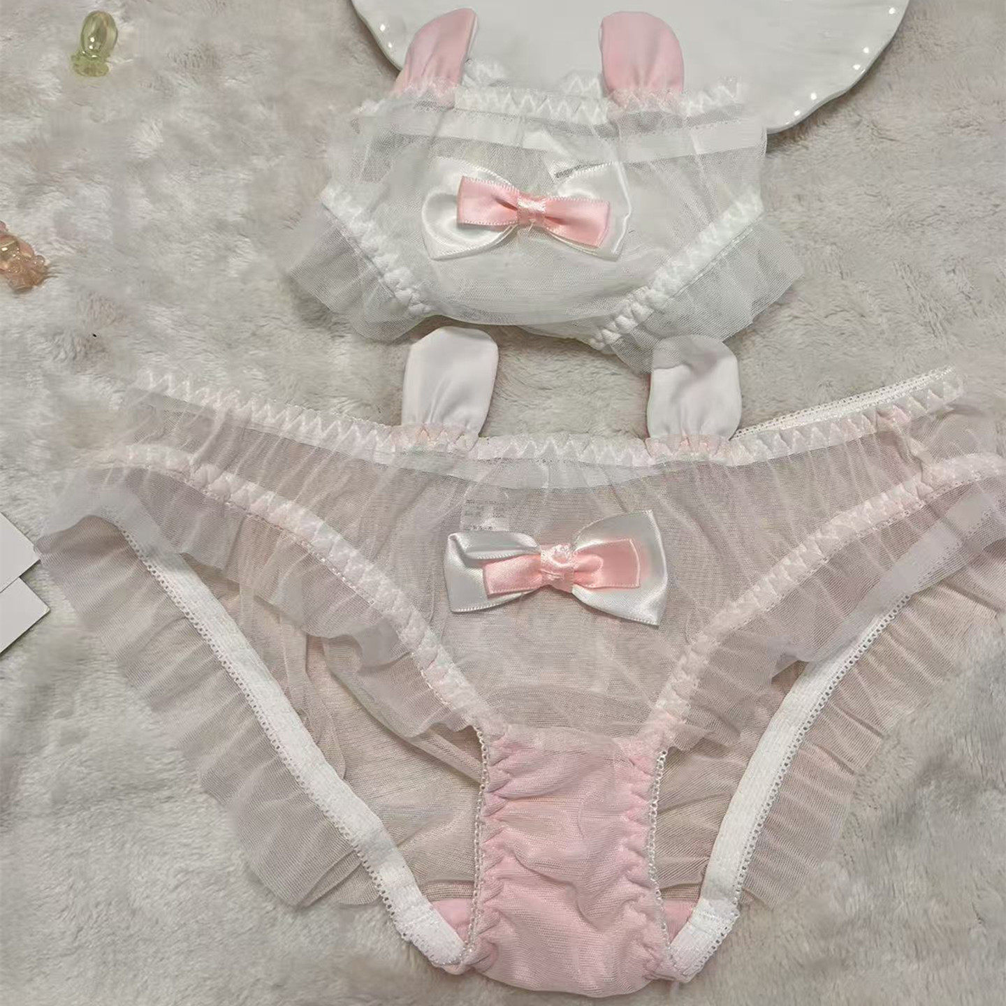 女生三角裤日系甜美可爱蝴蝶结蕾丝边粉色兔兔性感纯欲风网纱内裤,淘宝优惠券,粉丝福利购,淘宝优惠卷