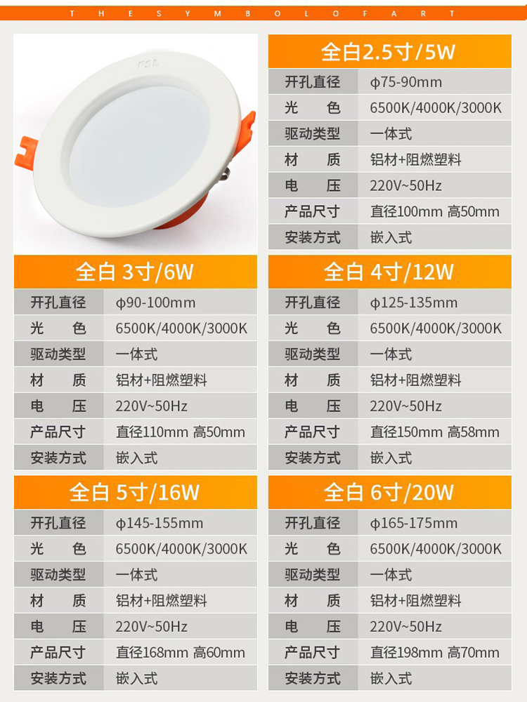 佛山照明led全白筒灯天花灯嵌入式客厅牛眼灯6W孔灯铜灯过道射灯 - 图2