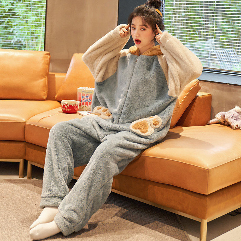 珊瑚绒连体冬可爱卡通套装秋冬睡衣 俏薇妮睡衣/家居服套装