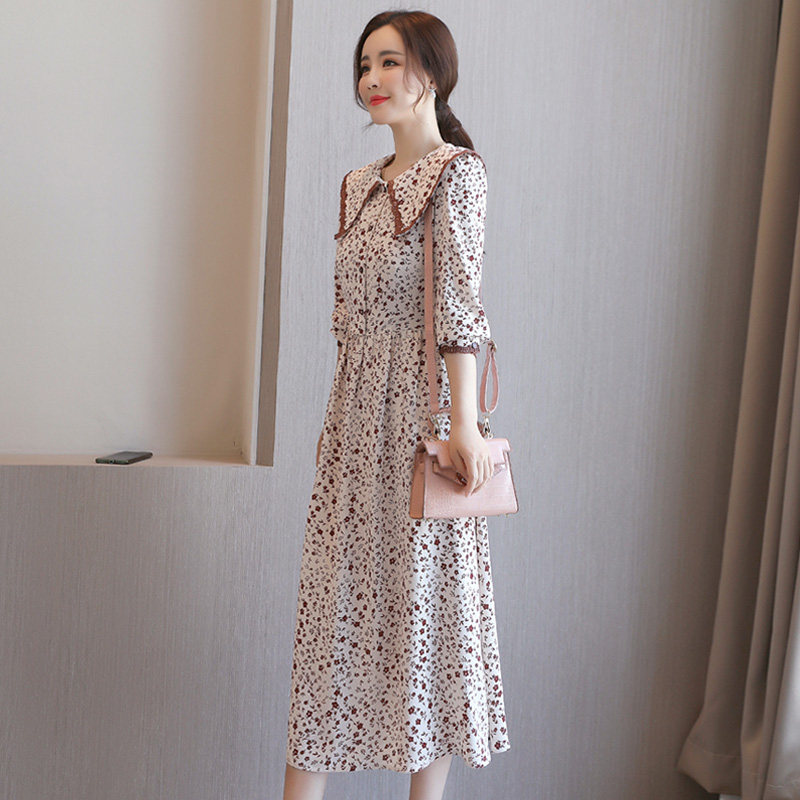 秋装2020新款中长款气质碎花连衣裙 依雨芬芬连衣裙