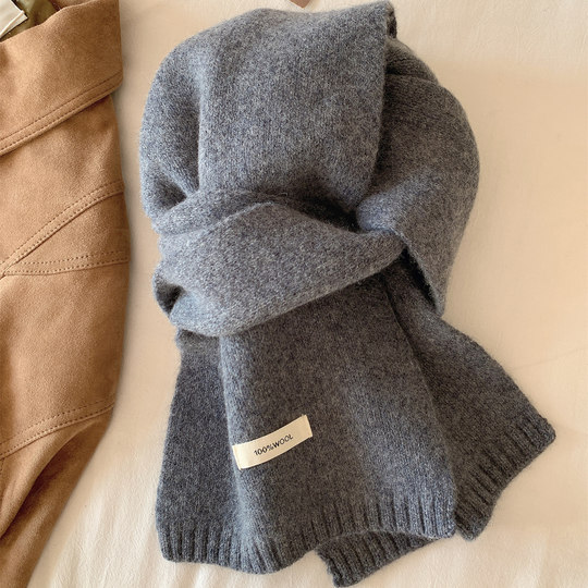 2025 new winter high-end wool scarf for women, fashionable and versatile, warm and cold-proof, thickened Korean knitted scarf