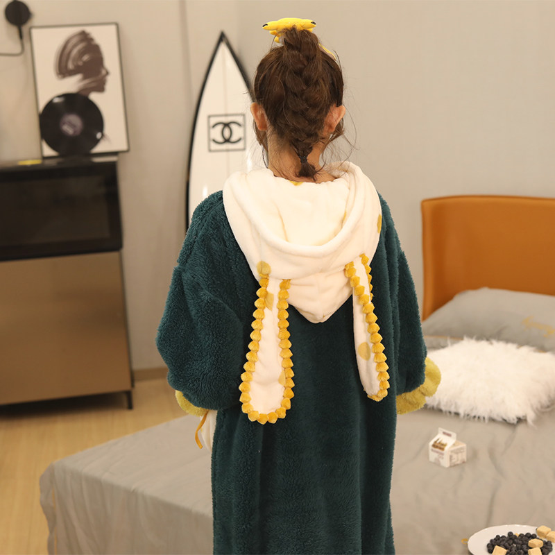 韩版秋冬季法兰绒长款北极绒睡袍 伊人公子睡衣/家居服套装