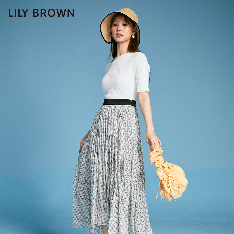 LILY BROWN春夏款 气质格纹高腰印花雪纺不规则半身裙LWFS221132 - 图1