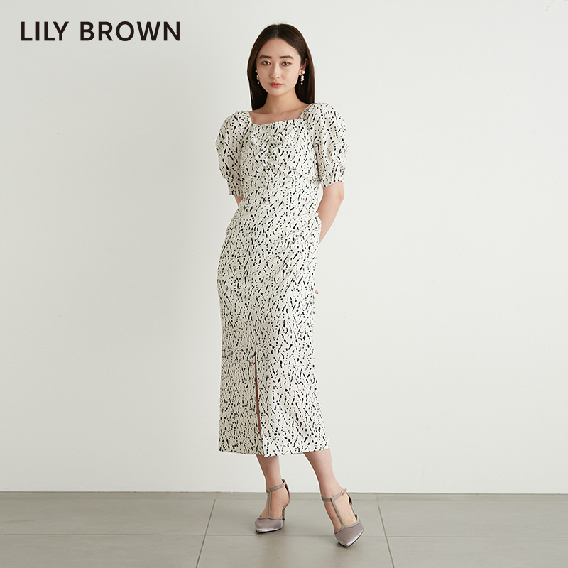 LILY BROWN秋冬款 抽象印花抽褶开叉两穿连衣裙LWFO234117