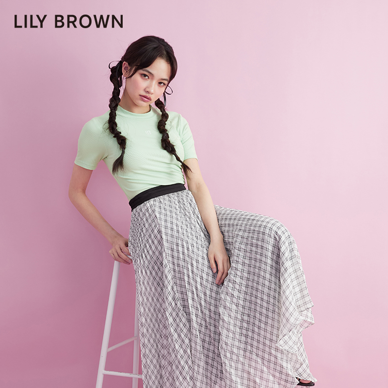 LILY BROWN春夏款 气质格纹高腰印花雪纺不规则半身裙LWFS221132 - 图0