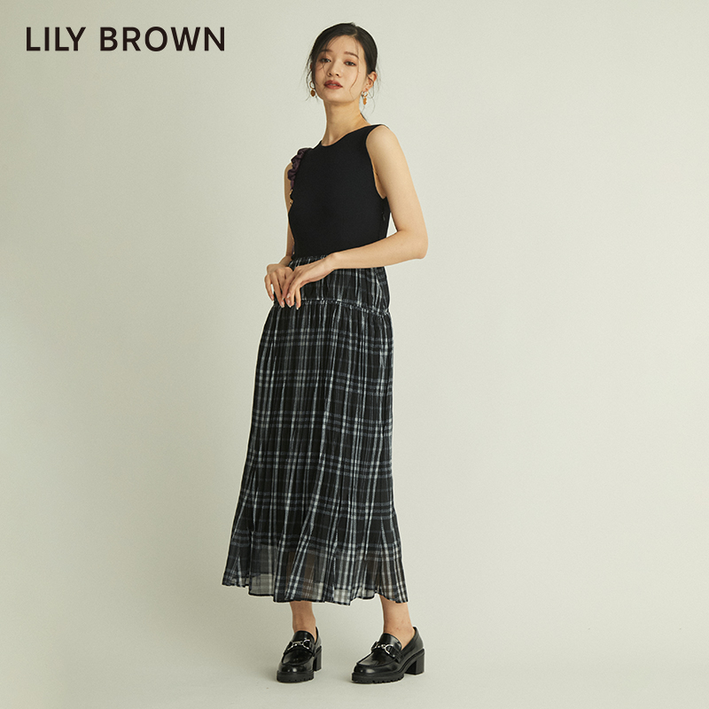 LILY BROWN秋冬款 针织雪纺拼接露背无袖连衣裙LWNO224083