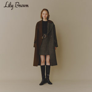 Lily Brown2019秋冬 翻领混色拼接羊毛大衣外套LWFC195001