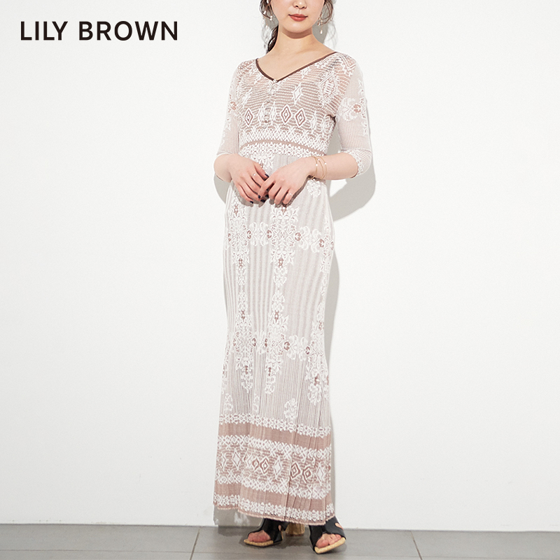 LILY BROWN春夏款 复古编织V领压褶新中式连衣裙LWFO221062