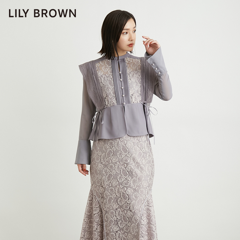 LILY BROWN秋冬款复古圆领系带收腰蕾丝拼接衬衫LWFB235119