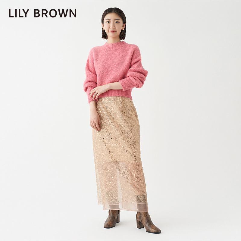 LILY BROWN秋冬款 复古精致亮片微透开叉半身裙LWFS234808 - 图3