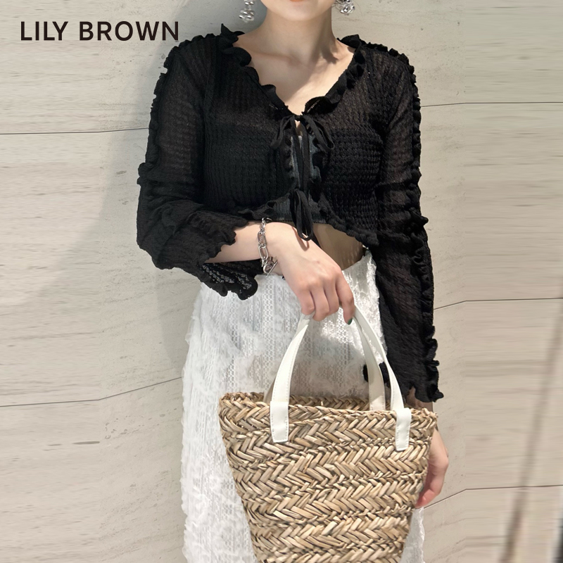 LILY BROWN春夏款 甜美木耳边系带短款针织上衣LWND232100 - 图0