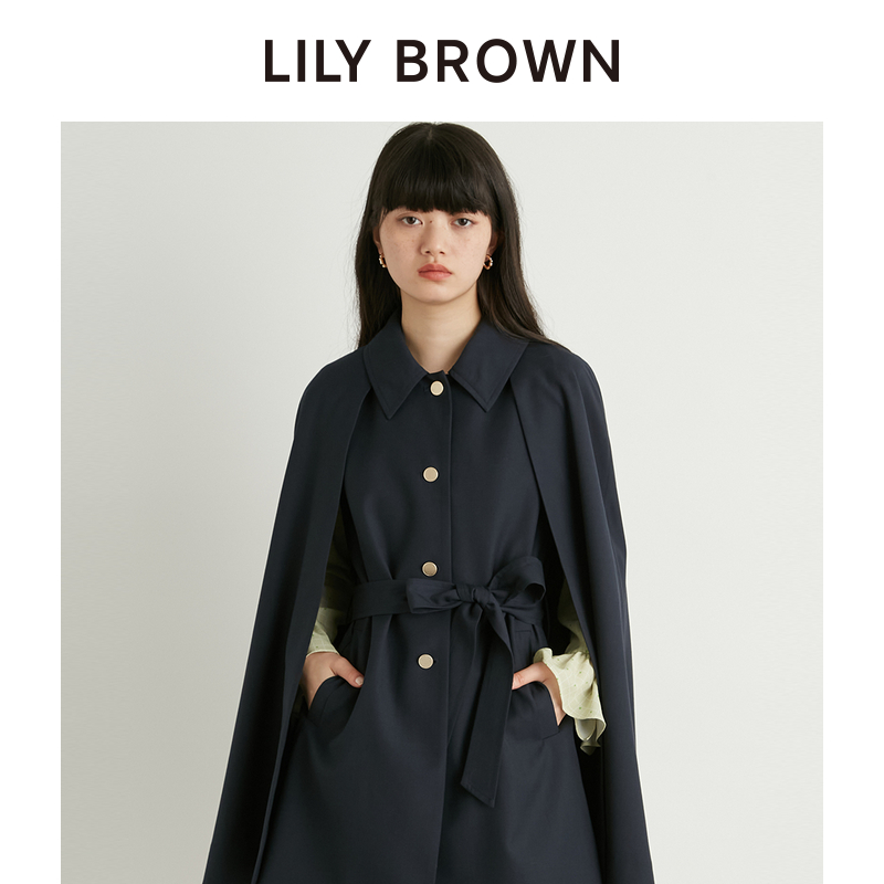 LILY BROWN2024春夏新品 气质翻领腰带2穿毛呢披风大衣LWFC241061