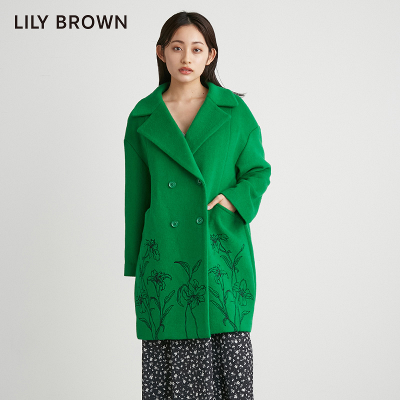 LILY BROWN秋冬 复古高级感翻领印花廓形毛呢大衣外套LWFC215060