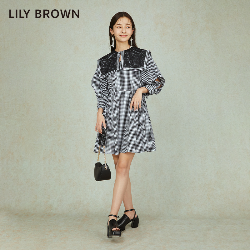 LILY BROWN春夏款可爱刺绣翻领系带短款连衣裙LWFO231118-图3