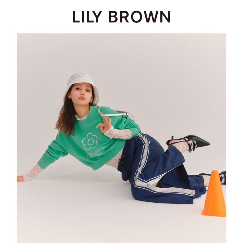 LILY BROWN2024春夏新品 休闲风松紧系带高腰直筒长裤LWFP241070