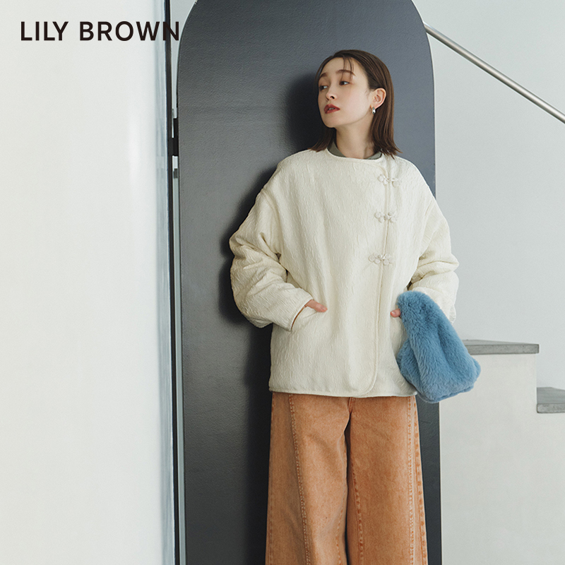 LILY BROWN2023秋冬新品新中式盘扣肌理感斜襟圆领棉衣LWFJ234175