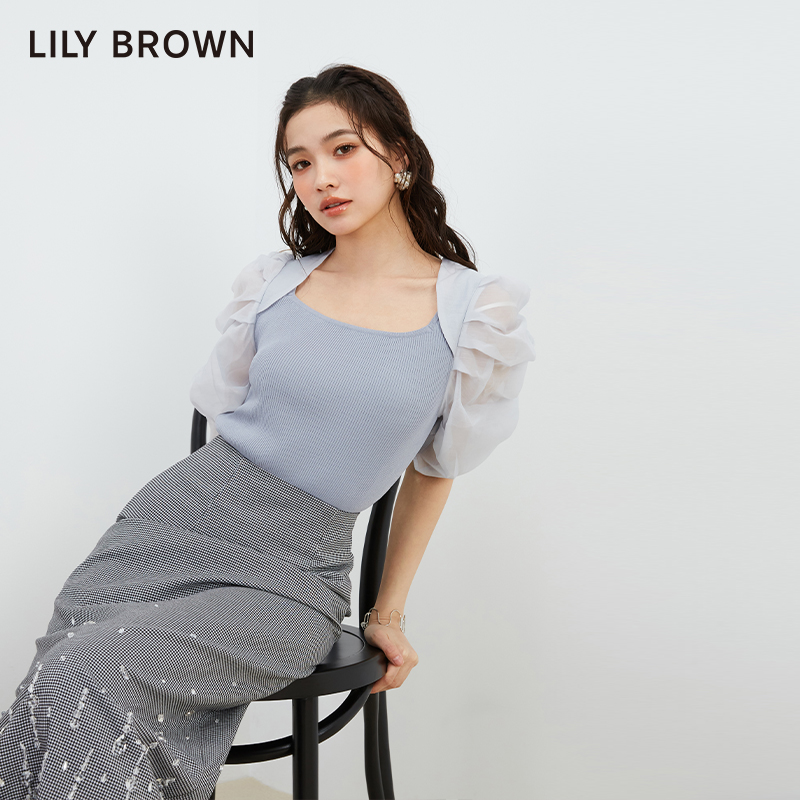 LILY BROWN秋冬款甜美泡泡袖雪纺修身针织上衣LWNT234138-图3