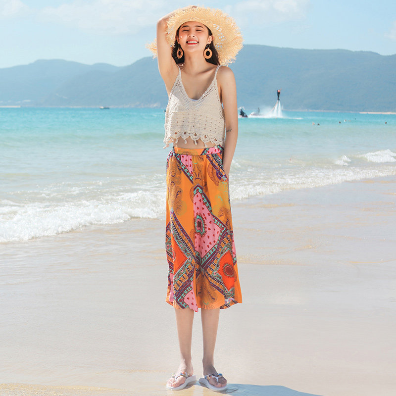 高腰夏季家居裤宽松冰丝棉绸阔腿裤 贰点壹肆休闲裤