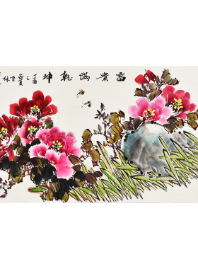 纯手绘字画花鸟画牡丹