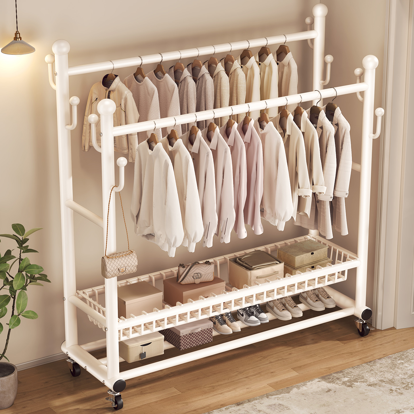 衣架卧室落地晾衣架室内家用阳台挂衣架置物架加厚衣帽架衣架挂杆 - 图0