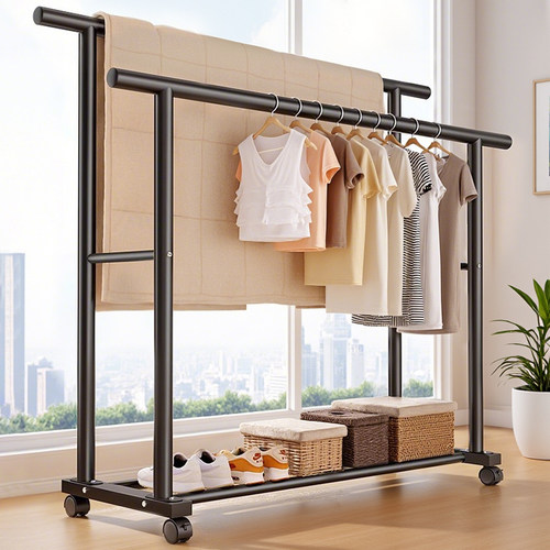 晾衣架落地卧室家用简易移动衣架房间室内阳台晾晒被子挂衣服架子 - 图0