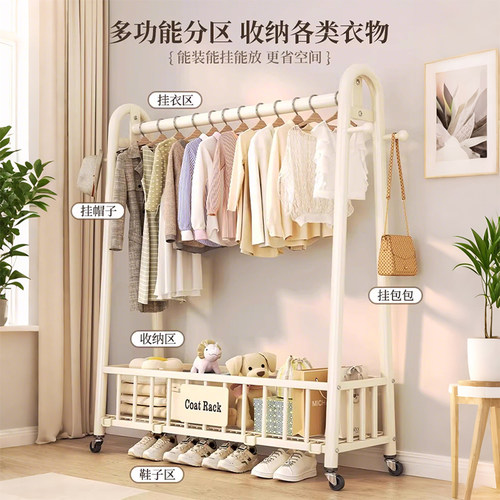 简易衣帽架落地卧室阳台家用室内挂衣架可移动晾衣架衣服收纳架子 - 图0
