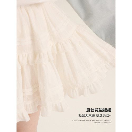 Amybaby女童裙子春夏季2026新款法式甜美风百搭蛋糕花边百褶A字裙 - 图1