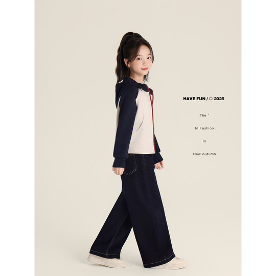 Amybaby girls Korean style hooded contrast zipper shirt