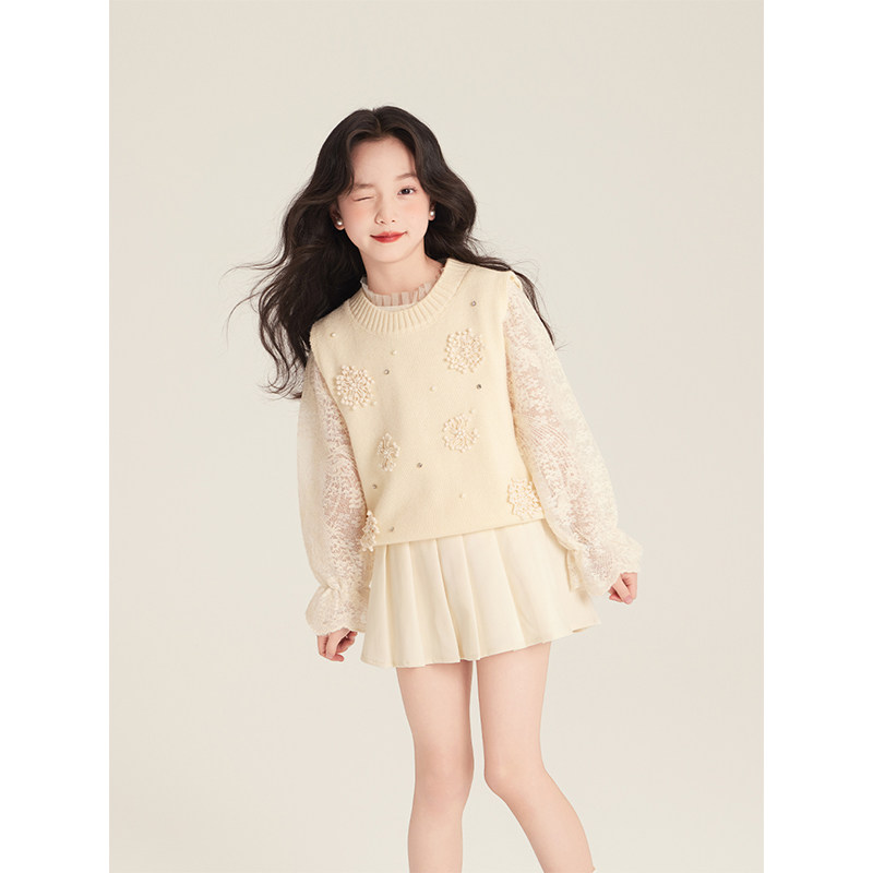 Amybaby女童裙子秋季2025新款儿童简约休闲百搭纯色半身裙百褶裙,淘宝优惠券,粉丝福利购,淘宝优惠卷