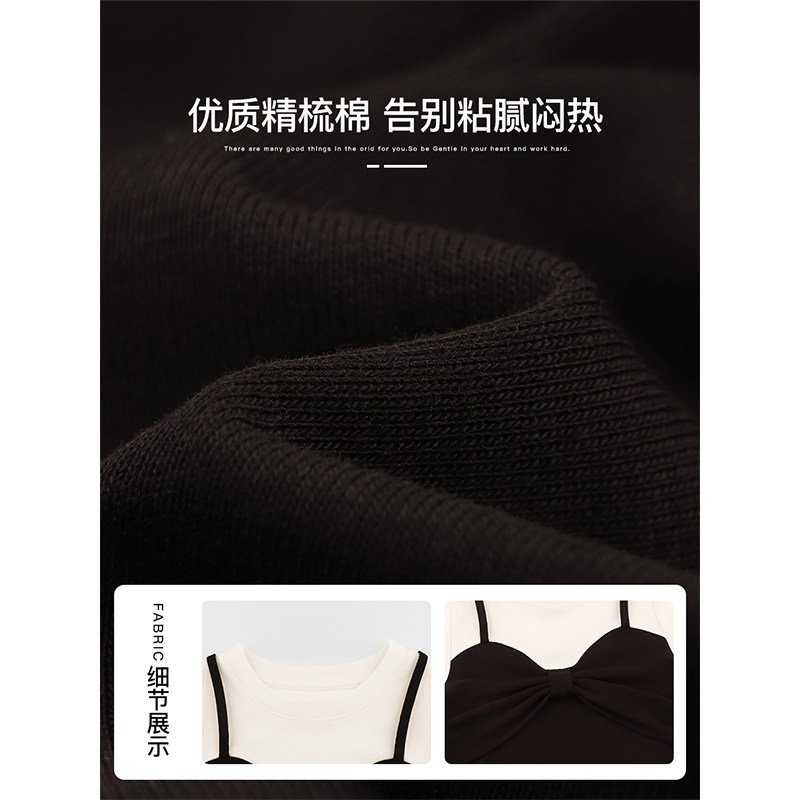 Amybaby女童上衣秋季2025新款韩版拼接蝴蝶结吊带假两件T恤,淘宝优惠券,粉丝福利购,淘宝优惠卷