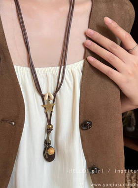 唐装T恤百搭简约复古项链民族风毛衣链男女国风衣服配饰挂件吊坠