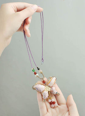 新中式国风串珠珍珠宋锦蝴蝶葫芦项链女款长款毛衣链挂绳旗袍配饰